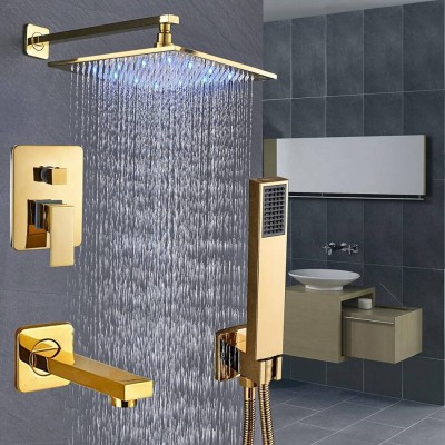 Brushed Gold Shower System Bathroom 12 Inches Rain Shower Head With Handheld Combo Set