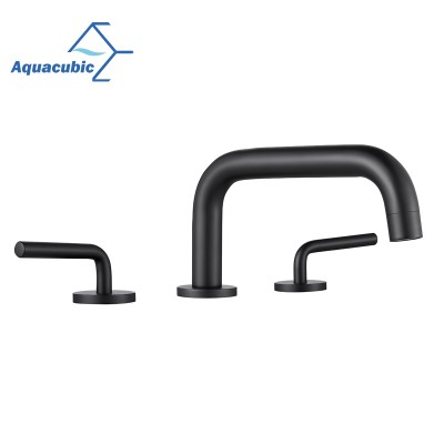 Aquacubic Modern Brass body Black Widespread Bathroom Basin Sink Faucet