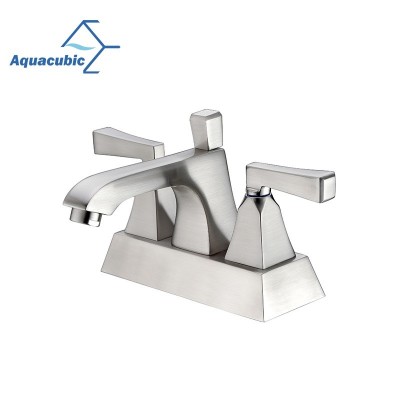 Aquacubic CUPC Certified Double Handle Deck Mount 4 inch Centerset Chrome Bathroom Faucet