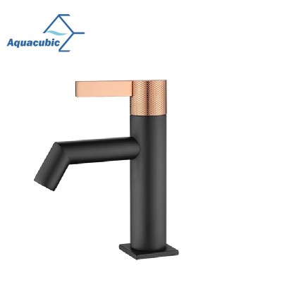 Aquacubic Cupc Certified Brass Body Single Handle Save Water Tuned Color (Matte Black and Rose Gold) Basin Faucet (AF2210-6)